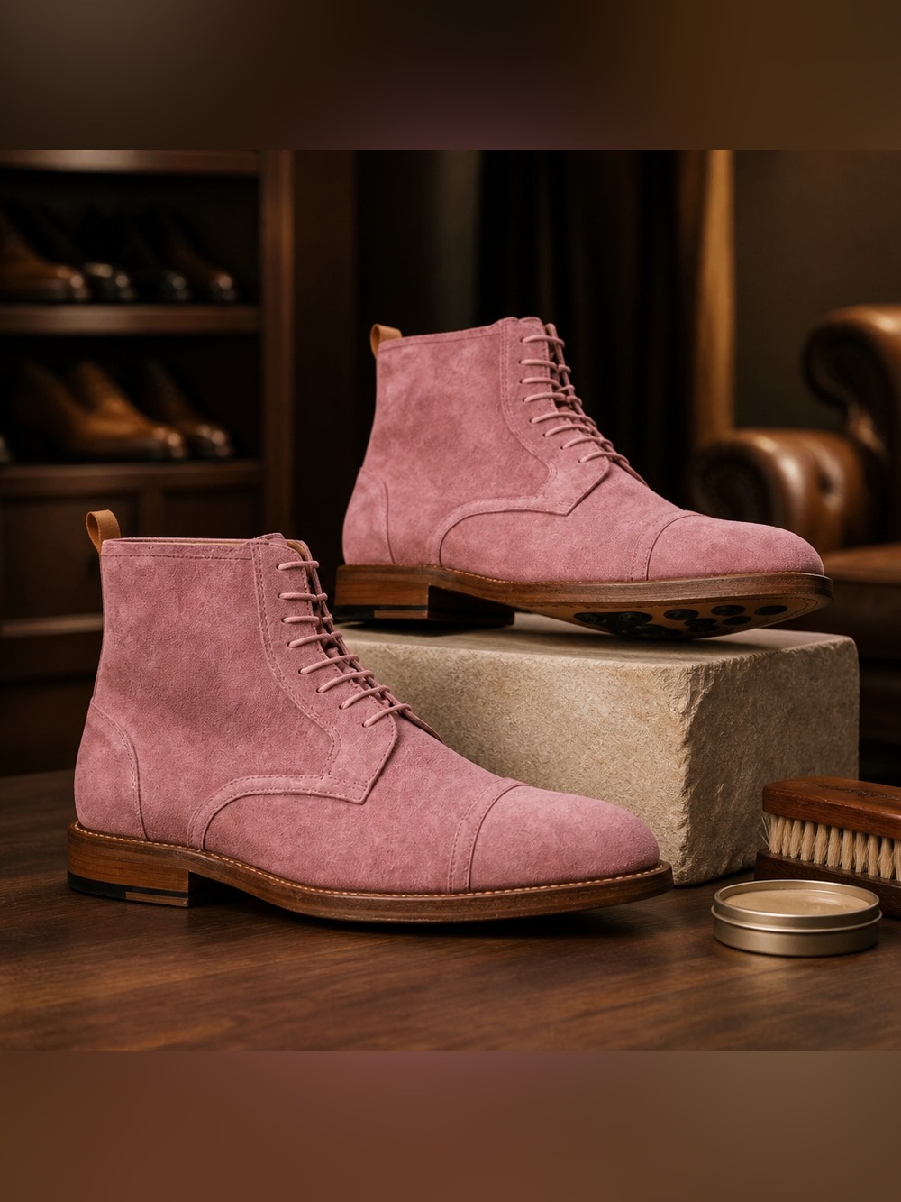 Men's Marc Nolan Lincoln Rose Pink Suede Boots Leather Soles